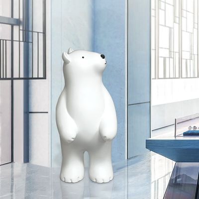 White Cartoon Resin Art Sculpture Landing Polar Bear Animal Outdoor Sculptures